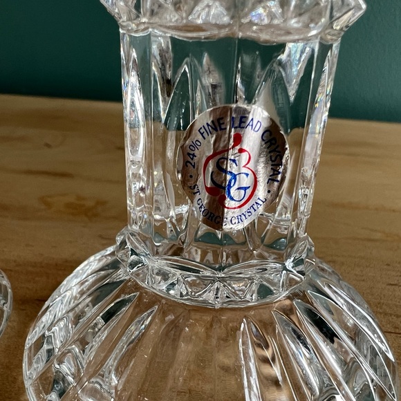 Vintage St George Crystal Glass Candle Holders X2 - Picture 2 of 10